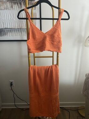 Orange Knit Skirt Set - Women